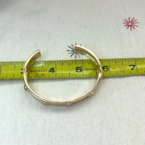 Gold Colored Crystal Bangle Cuff Bracelet - Picture 8 of 8